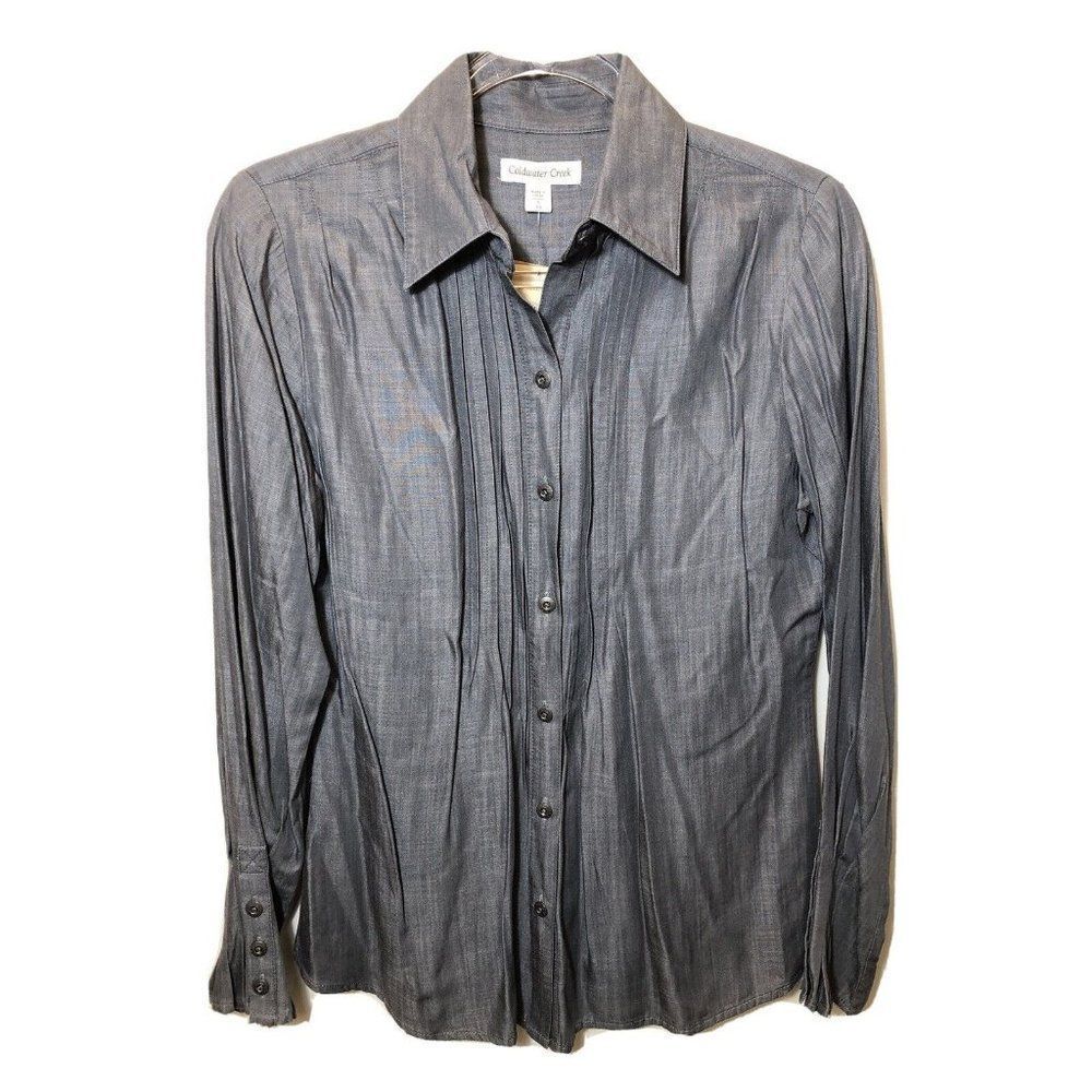 New Pleated French Cuff Steampunk Romantic Gray Blouse Coldwater Creek Top